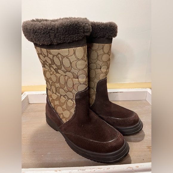 Coach Womens Sherman Signature C  Winter Suede Boots Chestnut Brown  Sz 5.5B - Picture 3 of 9